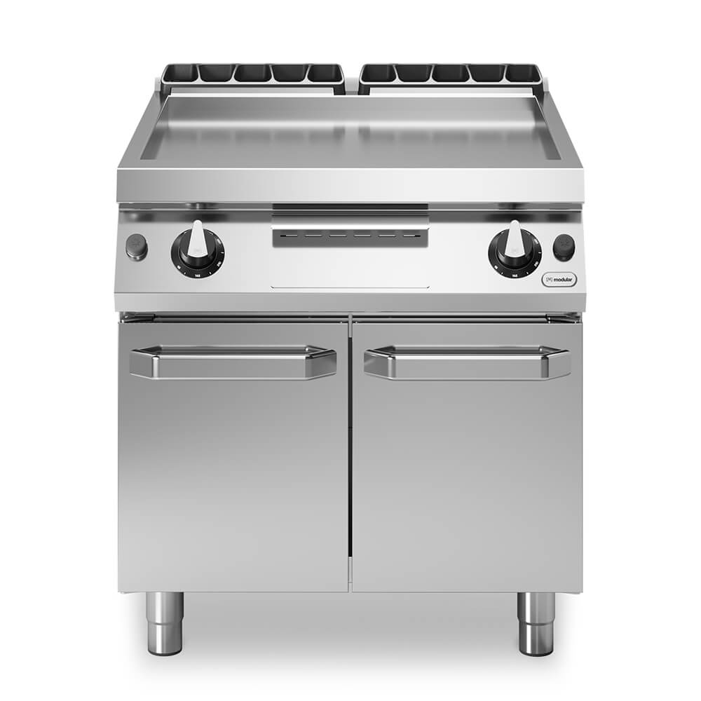 Εστία-πλατό αερίου 14kW διπλή λεία επιφ. χρωμίου σε βάση με 2 πόρτες R70/80FTG/CL/P ROC700