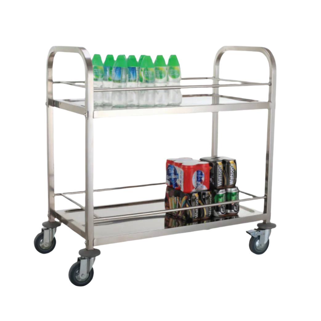 KARAMCO Ανοξείδωτο τροχήλατο καρότσι γενικής χρήσης με 2 ράφια 85x45x90cm με κιγκλίδωμα