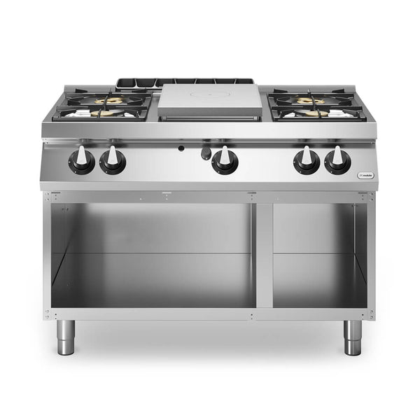 Solid top αερίου 6kW & 4 φλόγ. (2x3,7+2x5,5kW, εμαγέ τάσια) με ανοικτή βάση R70/120TPPGFB/A ROC700
