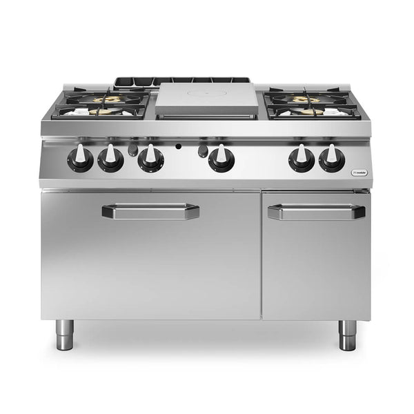 Solid top αερίου 6kW & 4 φλόγ. (2x3,7+2x5,5kW, εμαγέ τάσια) με φούρνο αερίου 2/1 8kW R70/120TPPFGFB/P ROC700