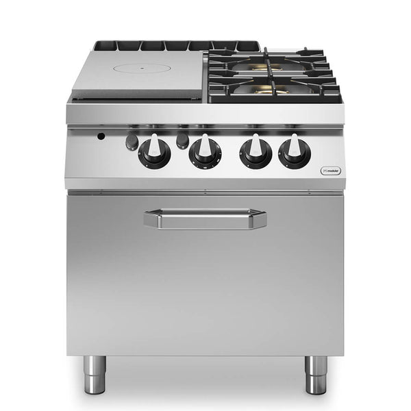 Solid top αερίου 7kW & 2 φλόγ. (1x5,5kW+1x7,5kW εμαγέ τάσια) με φούρνο αερίου 2/1 8kW R90/80TPPFGFB ROC900