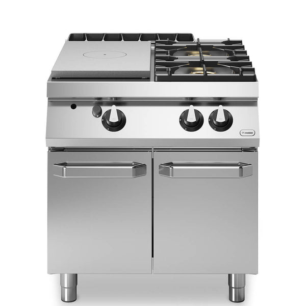 Solid top αερίου 7kW & 2 φλόγ. (1x7,5+1x5,5kW εμαγέ τάσια) σε βάση με 2 πόρτες R90/80TPPGFB/P ROC900
