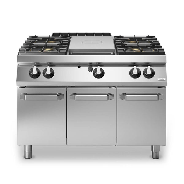 Solid top αερίου 7kW & 4 φλόγ. (2x7,5+2x5,5kW εμαγέ τάσια) σε βάση με 3 πόρτες R90/120TPPGFB/P ROC900